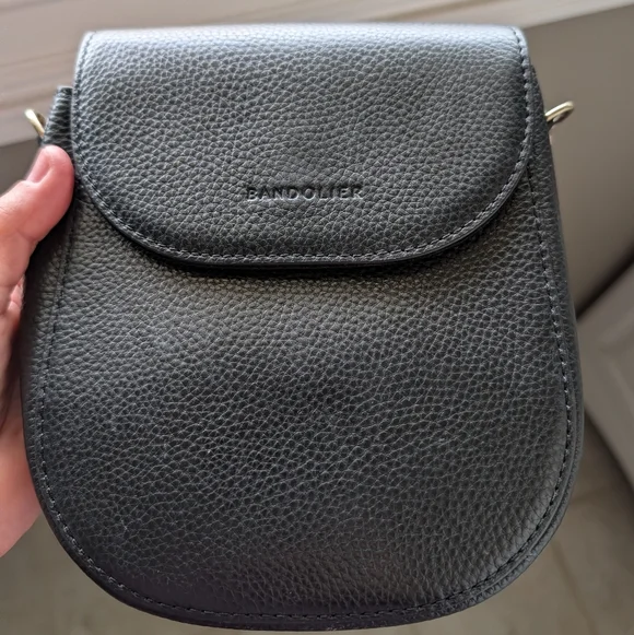 🖤EUC Bandolier Shay Genuine Pebble Leather Shoulder Mini Bag, Black & Gold - Picture 11 of 16